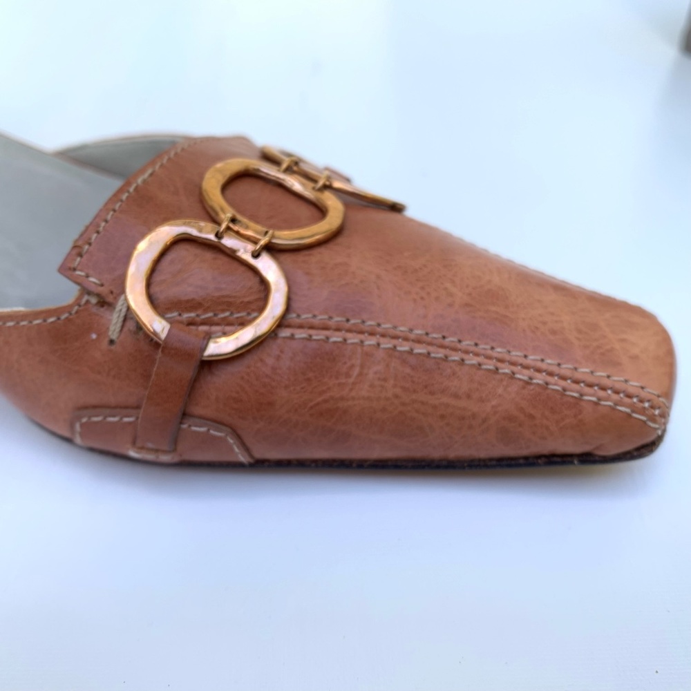 Diana Broussard Brown Leather D'Orsay Pumps 8.5 Square Toe Gold Ring Y2K Siren - Picture 6 of 10